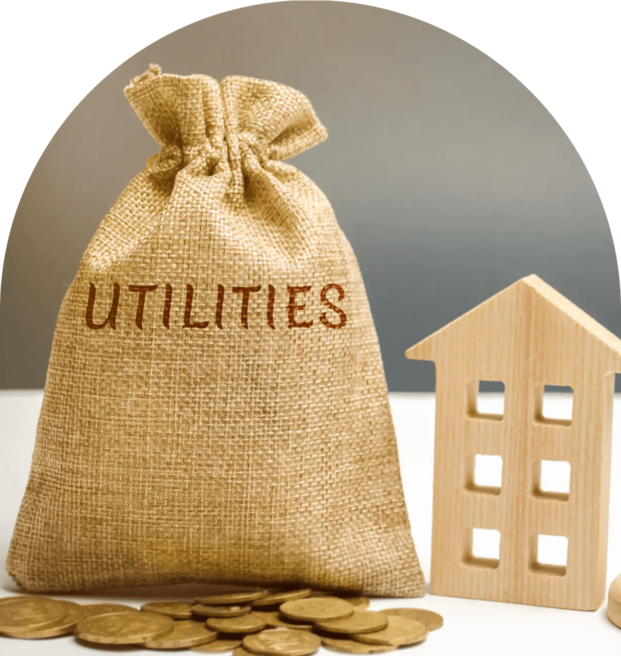 Utilities sack with coins and house model