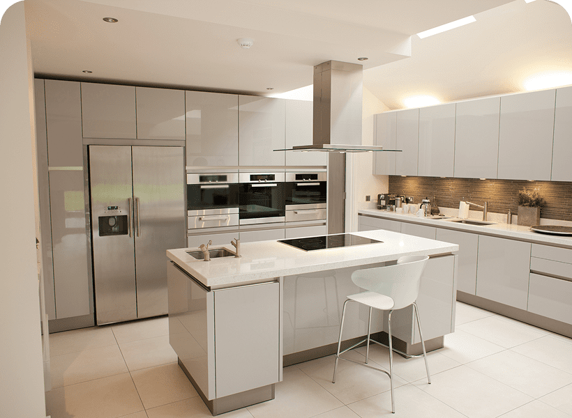 Sleek gray kitchen design with island